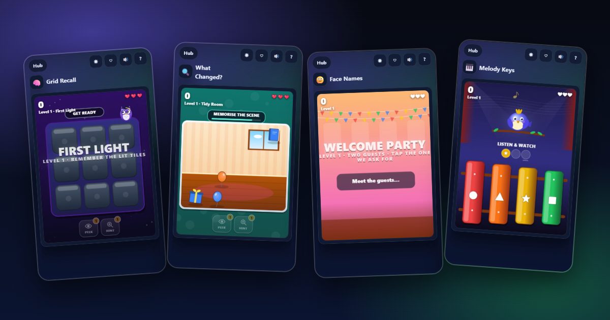 8 Memory Games to Train Your Brain in 5 Minutes a Day — real gameplay screenshots